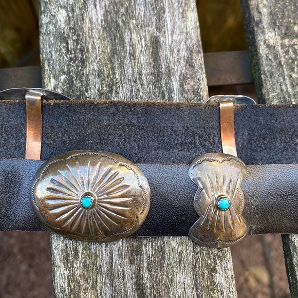 🌹Stunning Vtg Navajo 13 pc Sterling Silver & Turquoise Concho Leather Belt~MINT - Picture 3 of 16